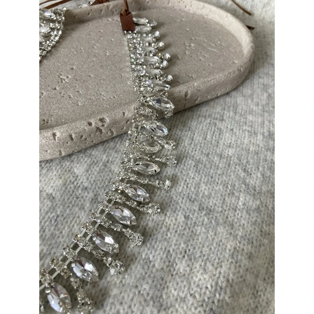 Silver Tone Rhinestone Fringe Belt Tie Boho Statement Bling Glam Festival y2K